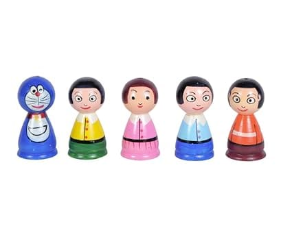 AVIDERS™ Wooden Doremon Family Peg Dolls Set | 5 Pcs Colorful Stacking Toy Set for Kids | Doll Home Decor | Fun Educational Toy for Children | Multi-Color | Ideal for Playtime & Decor