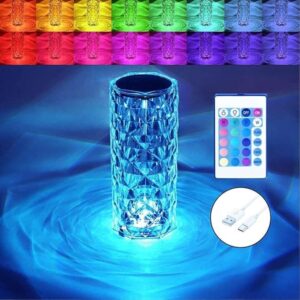 AVIDERS™ Crystal Lamp, 16 Colors Crystal Diamond Table Lamp, Sunset Lamp, Light Lamp, Lamps for Home Decoration, Touch Lamp, Home Decor Items, Remote Control - (Plug & Power, Non-Rechargeable)