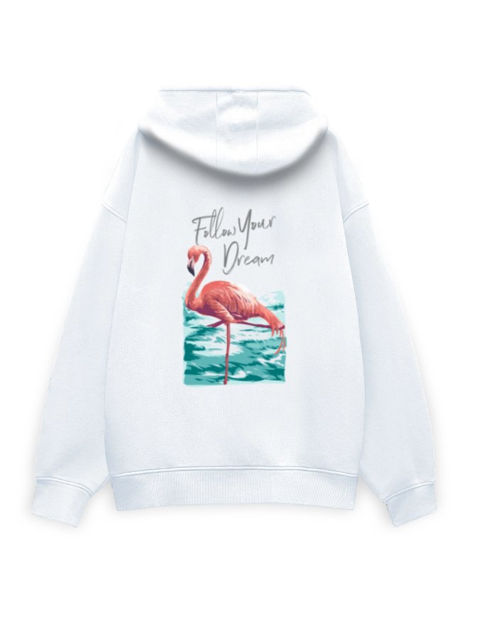 Aviders™ | Oversized Hoodie | Flamingo Queen | White / Light Baby Pink